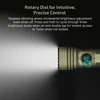 Tactical flashlight rotary dial dimming control and beam display with user manual instructions