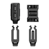 Olight mounting bracket and clip accessories kit for tactical flashlights, black mounting hardware on white background