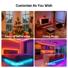 Customizable LED strip lights for home decor: festive, living room, bedroom, kitchen ambient lighting.