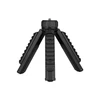Compact black mini tripod with textured legs, featuring a universal mount for cameras and smartphones.