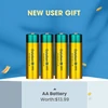 Four Ostation B Pro rechargeable AA Ni-MH batteries displayed as a new user gift promotional offer.
