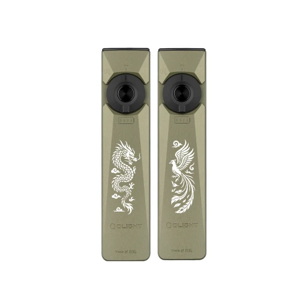 Olight Olive Green Arkfeld Ultra Flat Flashlight Set featuring Dragon and Phoenix Engravings for EDC and Outdoor Use