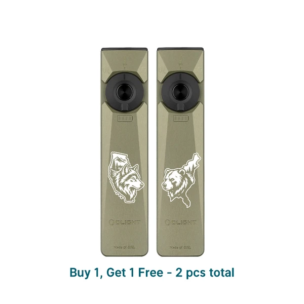 Olight Olive Green Arkfeld Ultra Flat Flashlight Set featuring Custom Wolf and Bear Engravings for EDC and Outdoor Use