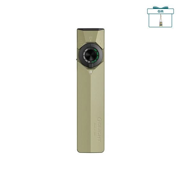 Olight Olive Drab Green ArkPro Ultra Flat Flashlight Front View with Dial Selector for Outdoor Everyday Carry