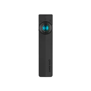 Olight Black ArkPro Flat Flashlight Front View with Laser and UV Light Selector Ring for EDC and Inspection Use