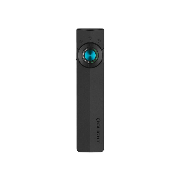 Olight Black ArkPro EDC Flashlight Front View with Rotary Switch and Indicator Lights for Everyday Carry