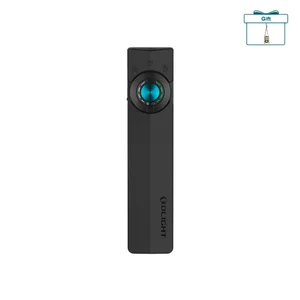 Olight Black ArkPro Flat Flashlight Front View with Laser and UV Light Selector Ring for EDC and Inspection Use