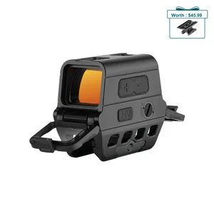 Olight Black Osight R Red Dot Sight 3/4 Isometric View with Charging Cover Open and Bright Orange Coated Lens for Hunting