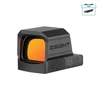 Olight Osight red dot sight with orange tinted glass and side buttons on a white background