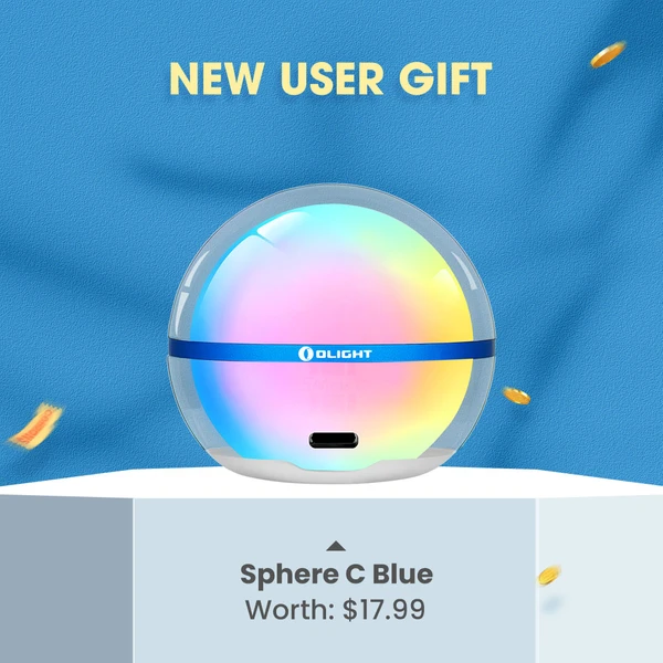 Olight Blue Sphere C Colorful Ambient Light Front View Featuring USB-C Charging Port for Cozy Home Decor and Night Lighting