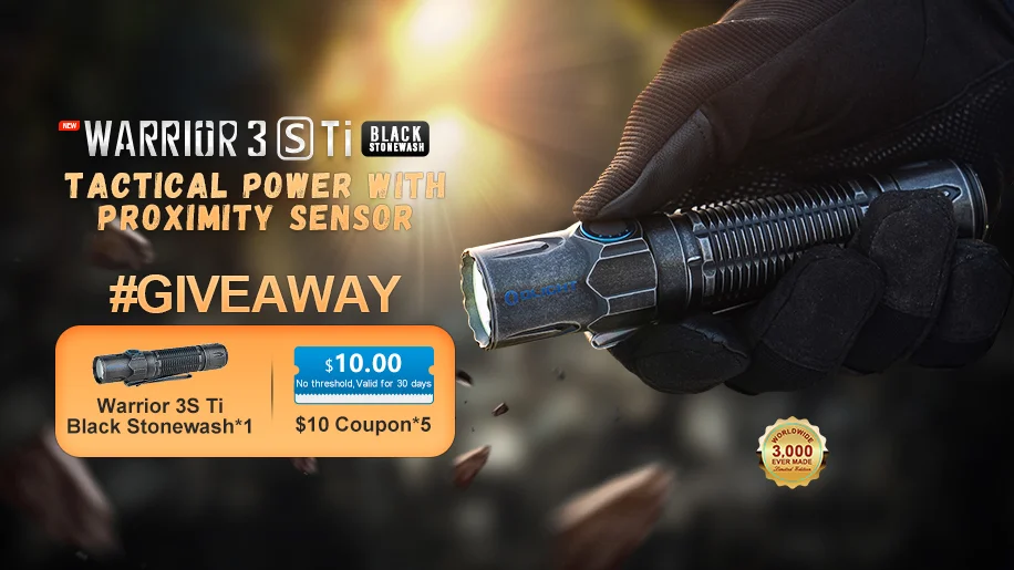 Olight Warrior 3S Titanium Tactical Flashlight in A New Black Stonewashed Finish[Giveaway]