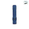 Olight Warrior Ultra metallic blue tactical flashlight with textured grip and free gift offer icon.