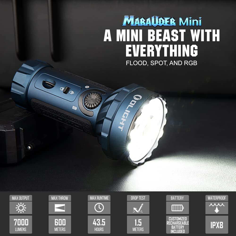 Marauder Mini 7000 Lumen LED Flashlight Dual Beam RGB Outdoor - Olight