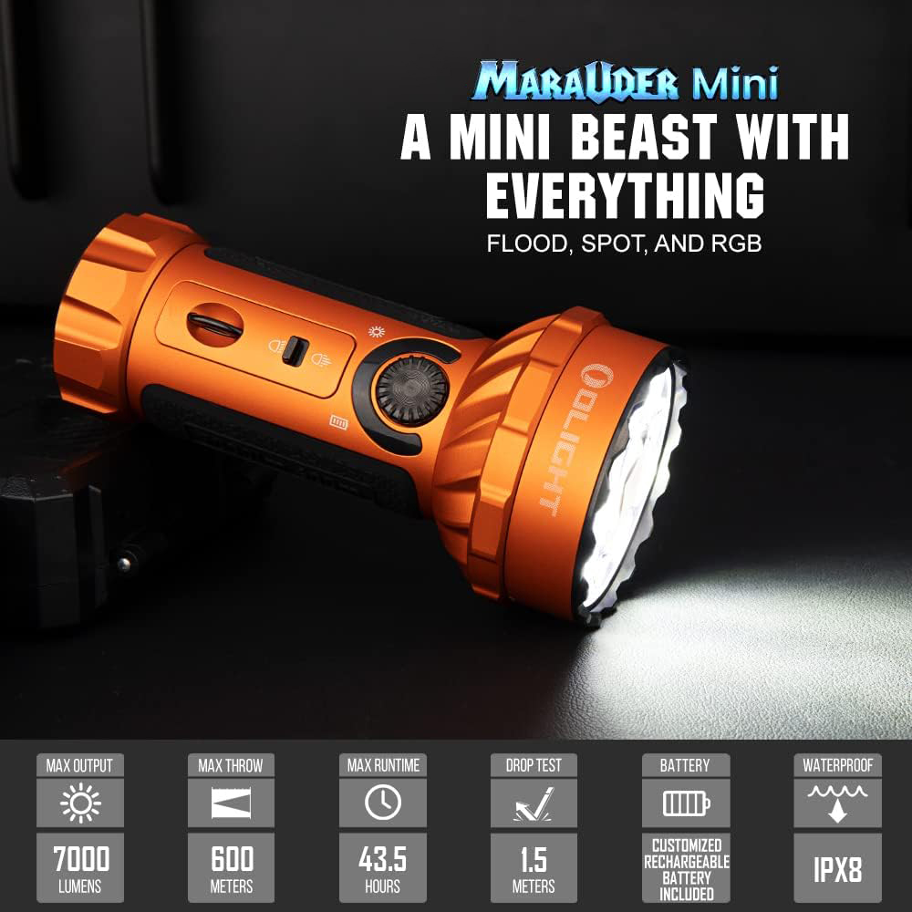 Marauder Mini Powerful LED Flashlight 7000lm RGB Dual Beam Olight
