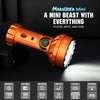 Olight Orange Marauder Mini flashlight, side view, with multi-mode flood, spot, RGB, ideal for outdoor and emergency use.