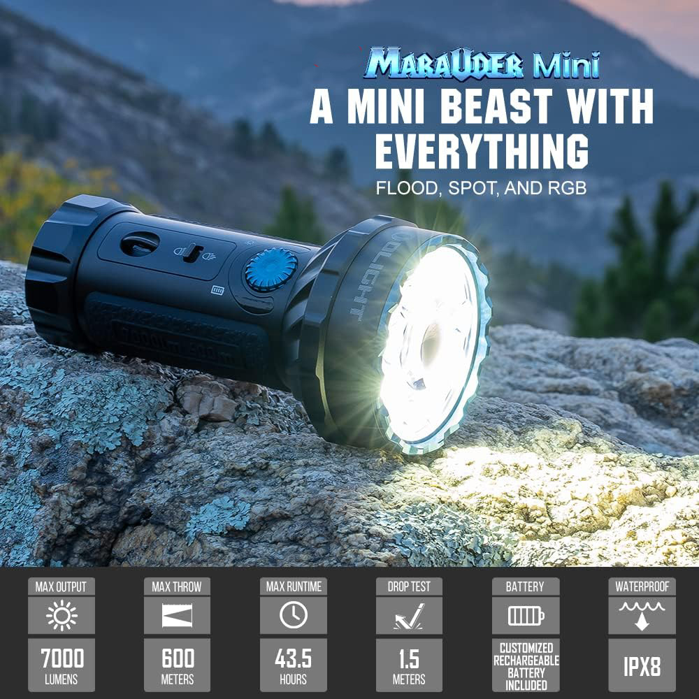 Marauder Mini Powerful LED Flashlight 7000lm RGB Dual Beam Olight