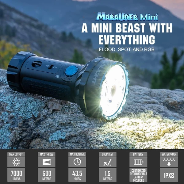 Marauder Mini 7000 Lumen LED Flashlight Dual Beam RGB Outdoor - Olight