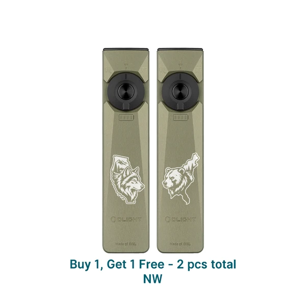 Olight OD Green Arkfeld Ultra Flat Flashlight Set featuring Wolf and Bear Engravings for EDC and Outdoor Use