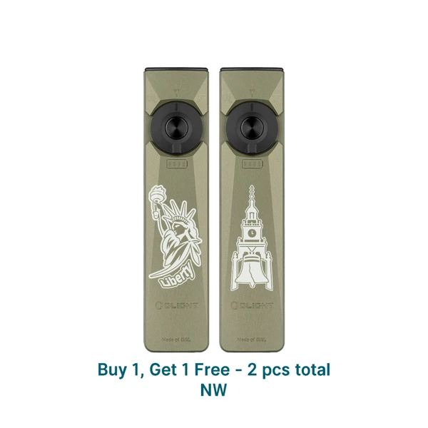Olight Olive Drab Green Arkfeld Ultra Flat Flashlight Set featuring Statue of Liberty and Liberty Bell Engravings for EDC